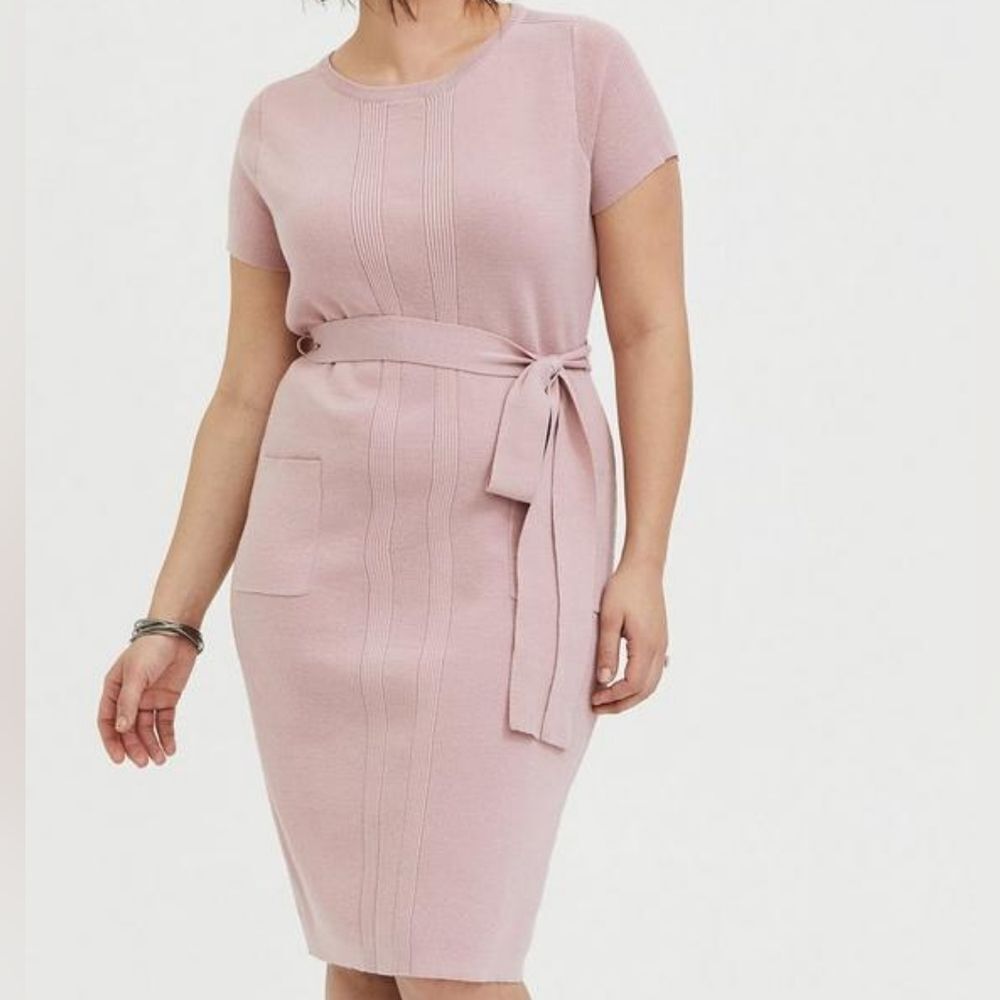 🐢 Torrid Mauve Pink Sweater Knit Self Tie Shift Dress Size 3